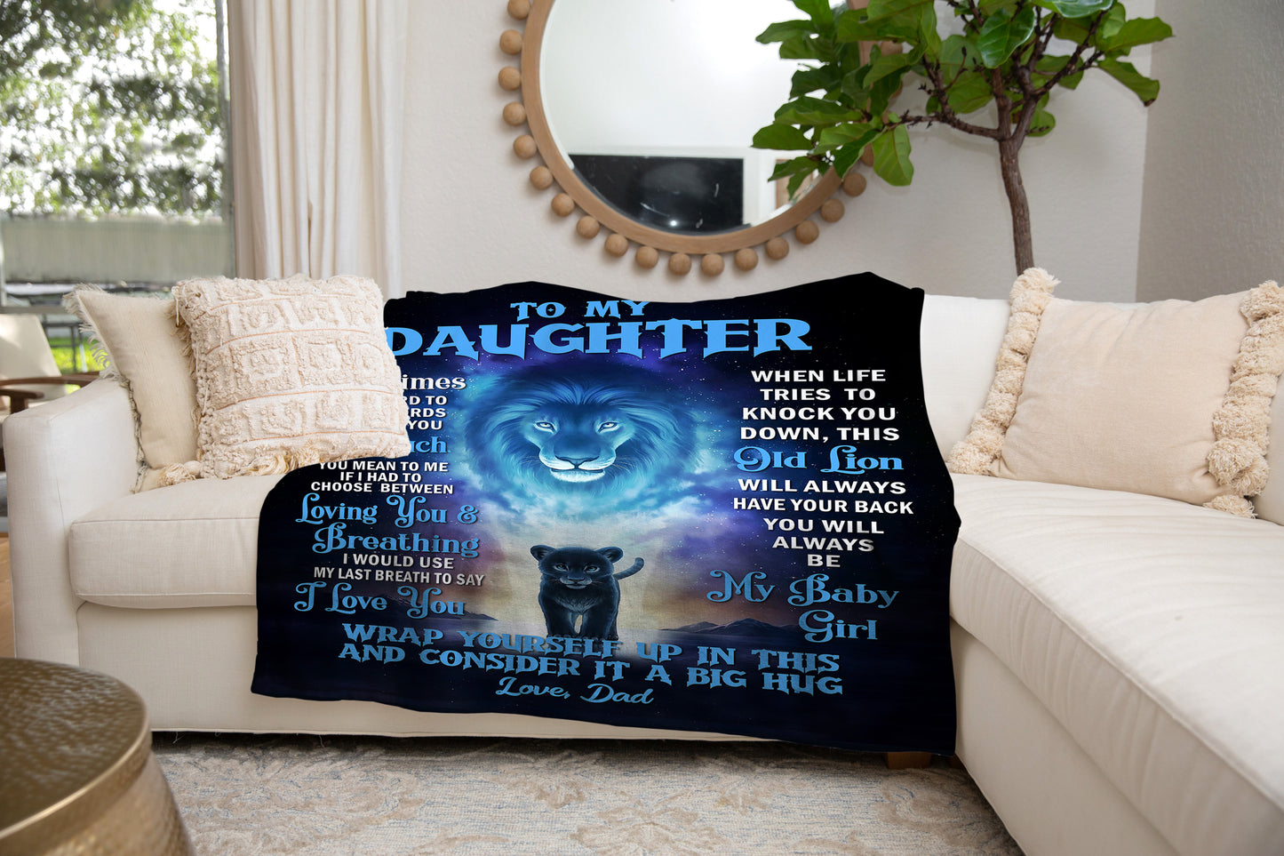 To My Daughter Sometimes It's Hard To Find Words Lion Dad Blanket