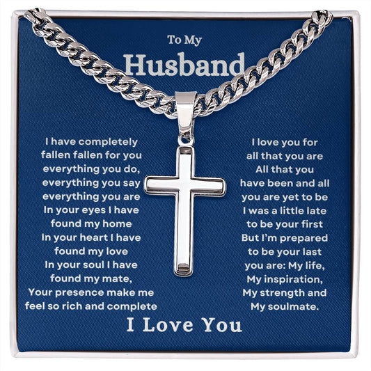 To My Husband Cuban Chain with Artisan Cross
