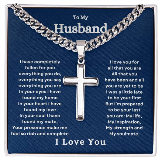 To My Husband Cuban Link with Cross